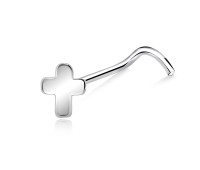 Plus Shaped Silver Curved Nose Stud NSKB-06